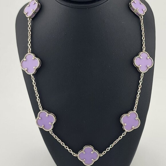 Brand New 925Sterling Silver Purple Clover 2pc Jewelry Set - Necklace & Bracelet - Picture 5 of 13